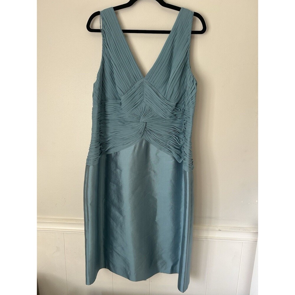 Adrianna Papell Occasions 18 Blue Pleated Silk Blend MOB Wedding Fitted Dress